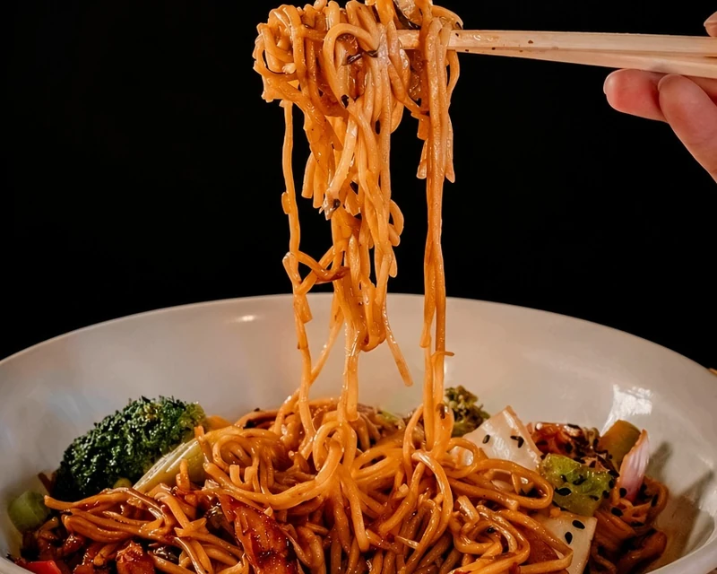 Chow mein noodles with vegetables at Rise & Dine Okotoks